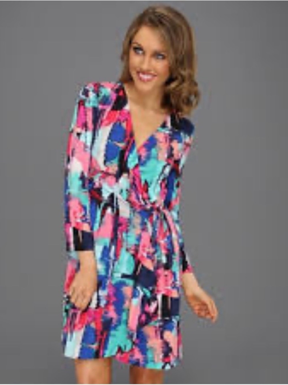 BCBGMAXAZRIA Adele Wrap Dress M Abstract Brushstroke Multi-Color Jersey Chic New